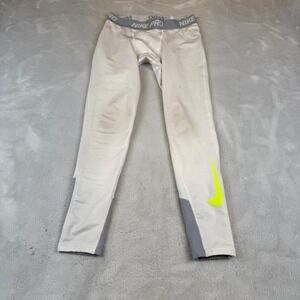 Nike Pro Dri Fit Kids Compression Leggings White Volt Swoosh Size L